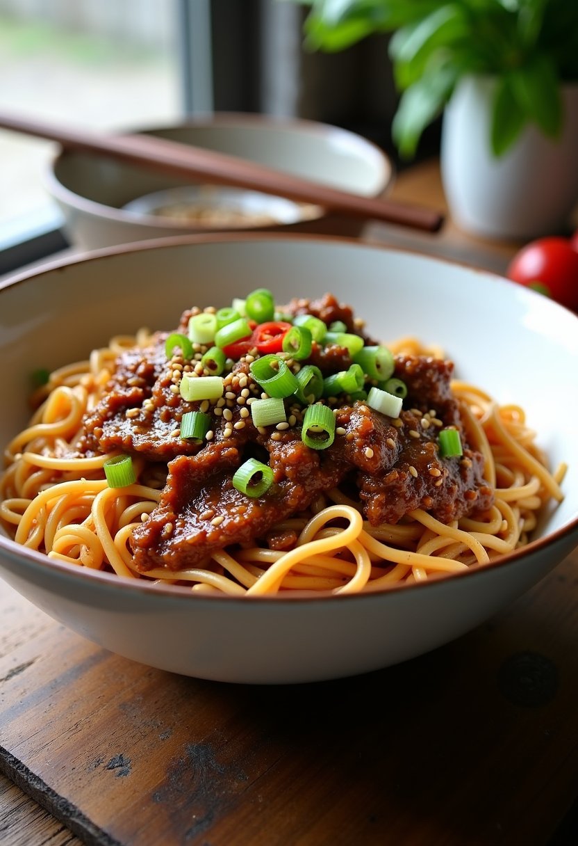 Mongolian Ground Beef Noodles Recipe dish
