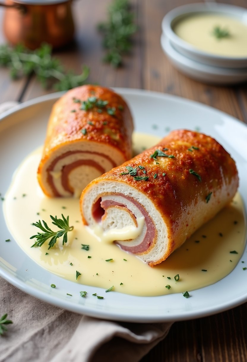 Chicken Cordon Bleu With Swiss Cheese Sauce Recipe dish