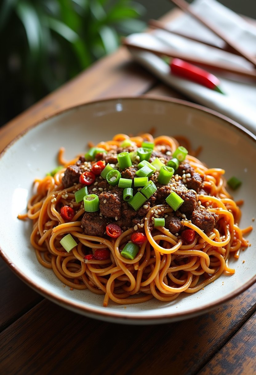 Mongolian Ground Beef Noodles Recipe