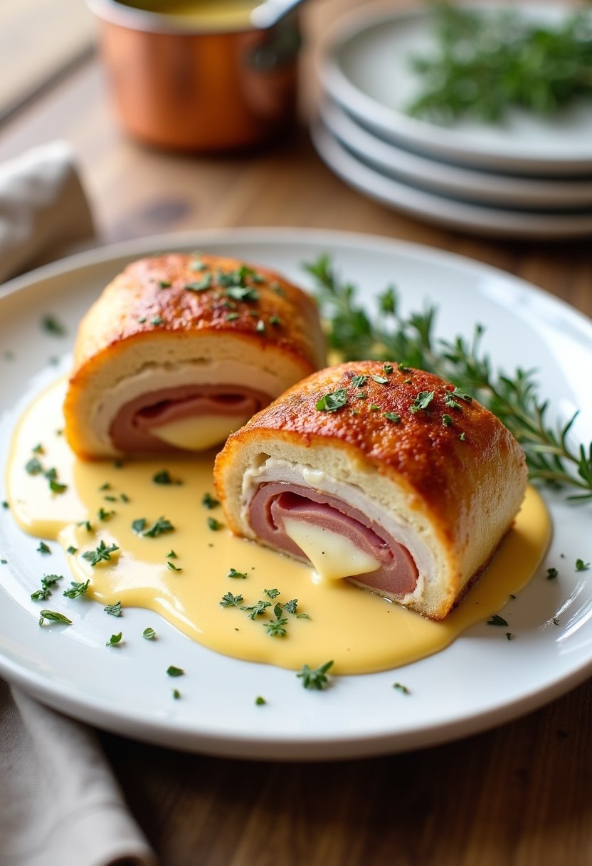 Chicken Cordon Bleu With Swiss Cheese Sauce Recipe final dish