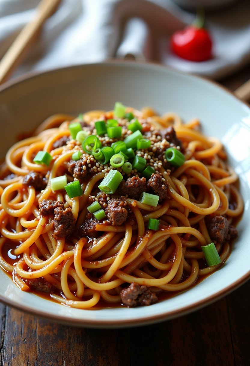 Mongolian Ground Beef Noodles Recipe final dish