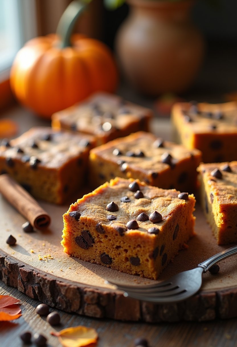 Fudgy Pumpkin Chocolate Chip Bars Recipe final dish