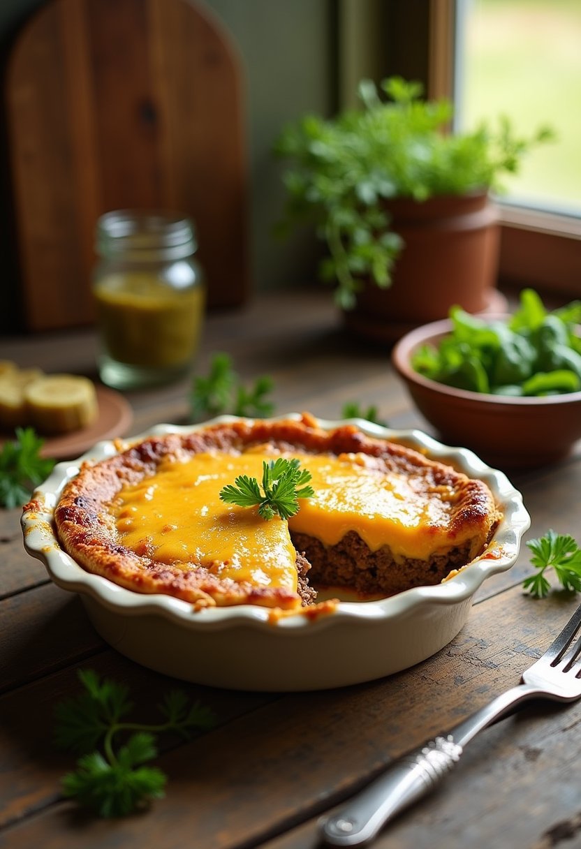 Optavia Lean and Green Cheeseburger Pie dish